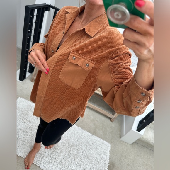 Forever 21 Cozy Rust Burnt Orange Corduroy Button-Up Shacket w/ Frayed Hem S - Picture 5 of 13